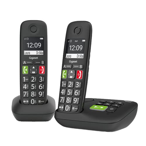 Gigaset E290A DUO - 2 Schnurlose Senioren DECT-Telefone mit Anrufbeantworter - großen Tasten und Display, Zielwahltasten für wichtige Nummern, Verstärker-Funktion für extra lautes Hören, schwarz von Gigaset