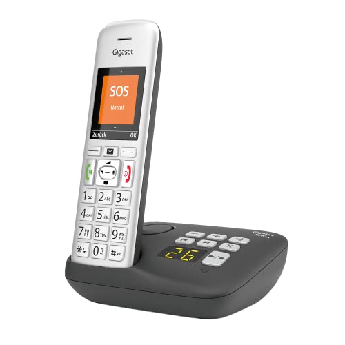 Gigaset E390A - Schnurloses Senioren DECT-telefon für Senioren mit Anrufbeantworter, großes Farbdisplay, SOS-Notruffunktion mit 4 Rufnummern, 2 Akustik-Profile, beleuchtete Tasten, Silber/Schwarz von Gigaset