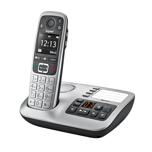 Gigaset E560A - Schnurloses Senioren DECT-Telefon - Mobilteil mit Anrufbeantworter - Farb-Display - Freisprechfunktion, Grosse Tasten, Telefon mit SOS Taste, Analog Telefon, platin [Deutsche Version] von Gigaset