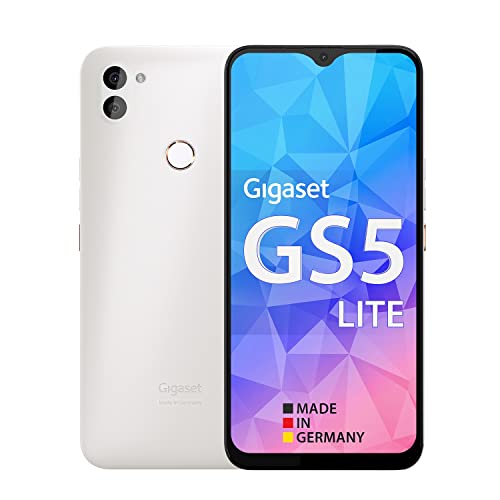 Gigaset GS5 LITE Smartphone - Made in Germany - 48MP Dual Kamera - 4500mAh Wechsel-Akku bis zu 350 Std Standby - schnelles Laden - Octa-Core Prozessor - 4GB RAM + 64GB, Android 13 fähig, Pearl White von Gigaset