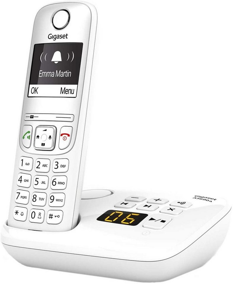 Gigaset Gigaset AS690A, Schnurloses Telefon mit Anrufbeantworter Schnurloses DECT-Telefon (Mobilteile: 1, Freisprechen & Anrufschutz & kontrastreiches Display) von Gigaset