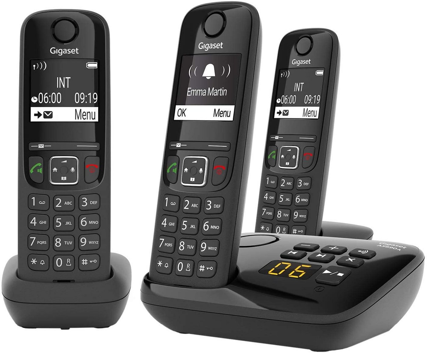 Gigaset Gigaset AS690A Trio - 3 Schnurlose Telefone mit Anrufbeantworter Schnurloses DECT-Telefon (Mobilteile: 3, Freisprechen & Anrufschutz & einstellbare Klangprofile) von Gigaset