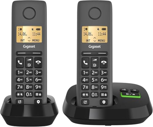 Gigaset PURE 120A Duo - 2 schnurlose Telefone mit Anrufbeantworter - ECO DECT - Anrufschutz - beleuchtetes Display - hörgerätekompatibel, anthrazit schwarz [Kompatibel in DE, IT, FR, NL, BE, Che, AUT] von Gigaset