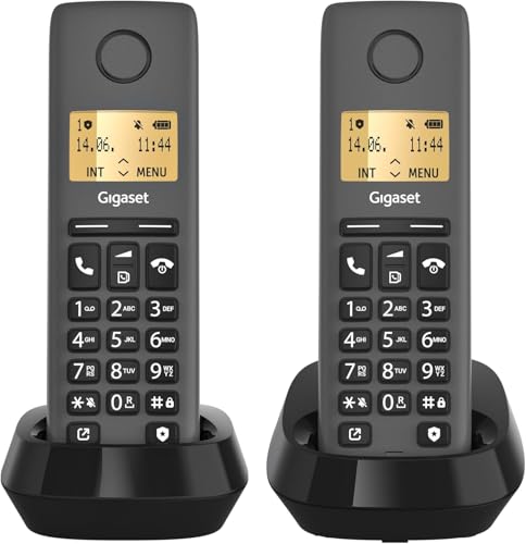 Gigaset Pure 120 Duo - 2 schnurlose Telefone mit Anrufschutz und ECO DECT - beleuchtetes Display - hörgerätekompatibel, anthrazit schwarz [Kompatibel in DE, IT, FR, NL, BE, Che, AUT] von Gigaset