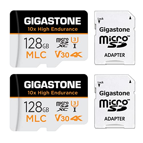 [10x High Endurance] Gigastone MLC 128GB 2er-Pack Industrial MicroSDXC Karte mit Adapter,100/80 MB/s 4K Videoaufnahme für Security Cam,Dash Cam,U3 V30 C10 [5-Jahre kostenlose Datenwiederherstellung] von Gigastone