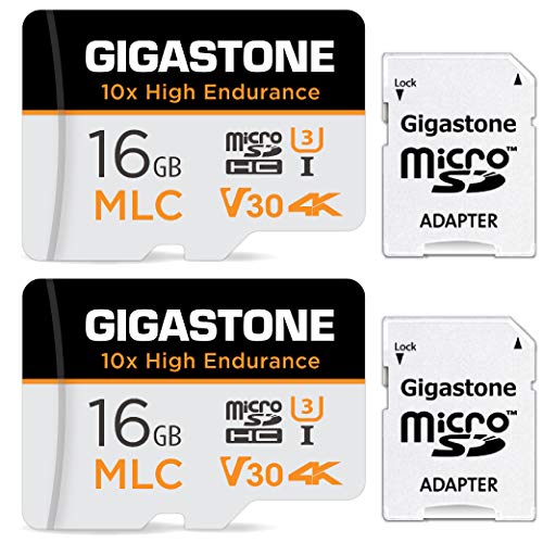 [10x High Endurance] Gigastone MLC 16GB 2er-Pack Industrial MicroSDXC Karte mit Adapter,95/30 MB/s 4K Videoaufnahme für Security Cam,Dash Cam,U3 V30 C10 [5-Jahre kostenlose Datenwiederherstellung] von Gigastone