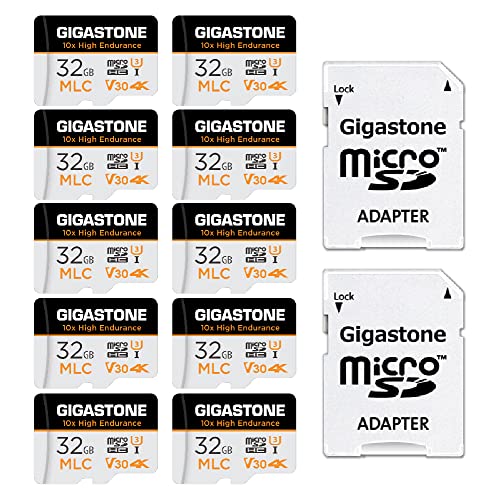 [10x High Endurance] Gigastone MLC 32GB 10er-Pack Industrial MicroSDXC Karte mit Adapter,95/60 MB/s 4K Videoaufnahme für Security Cam,Dash Cam,U3 V30 C10 [5-Jahre kostenlose Datenwiederherstellung] von Gigastone