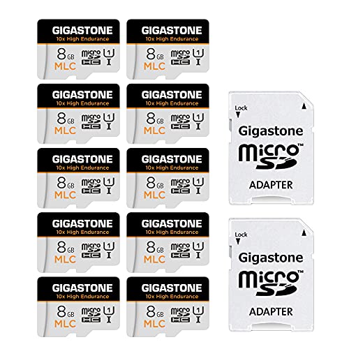 [10x High Endurance] Gigastone MLC 8GB 10er-Pack Industrial MicroSDXC Karte mit Adapter,85/15 MB/s 4K Videoaufnahme für Security Cam,Dash Cam,U3 V30 C10 [5-Jahre kostenlose Datenwiederherstellung] von Gigastone