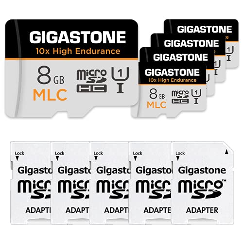 [10x High Endurance] Gigastone MLC 8GB 5er-Pack Industrial MicroSDXC Karte mit Adapter,85/15 MB/s 4K Videoaufnahme für Security Cam,Dash Cam,U3 V30 C10 [5-Jahre kostenlose Datenwiederherstellung] von Gigastone