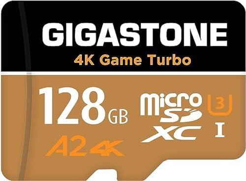 [5 Jahre kostenlose Datenwiederherstellung] GIGASTONE 128GB Micro SD Karte, 4K Game Turbo MAX, bis zu 160/100 MB/s, MicroSDXC Speicherkarte für Nintendo Switch Gopro DJI, A2 V30 U3 +Adapter von Gigastone