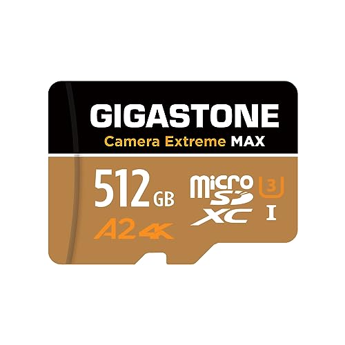 [5 Jahre kostenlose Datenwiederherstellung] GIGASTONE 512GB Micro SD Karte, Kamera Extreme MAX, bis zu 160/130 MB/s, MicroSDXC-Speicherkarte für DJI, Gopro, Insta360, Dashcam, 4K Video, UHS-I A2 V30 von Gigastone