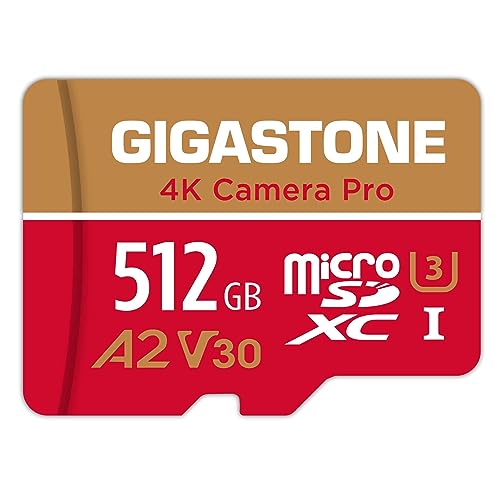 [5 Jahre kostenlose Datenwiederherstellung] GIGASTONE 512GB Micro SD Karte, 4K Kamera Pro MAX, bis zu 160/100 MB/s, MicroSDXC Speicherkarte für Gopro Drohne DJI Switch, A2 V30 U3 +Adapter von Gigastone