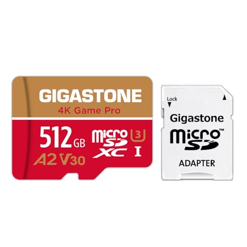 [5 Jahre kostenlose Datenwiederherstellung] Gigastone 4K Game Pro 512GB MicroSDXC Speicherkarte und SD-Adapter, Kompatibel mit GoPro Drohne Switch, schwindigkeit 100 MB/s, A2 U3 V30 Micro SD Karte von Gigastone
