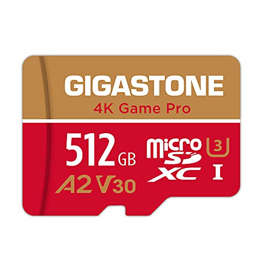[5 Jahre kostenlose Datenwiederherstellung] Gigastone 4K Game Pro 512GB MicroSDXC Speicherkarte und SD-Adapter, Kompatibel mit GoPro Drohne Switch, schwindigkeit 100 MB/s, A2 U3 V30 Micro SD Karte von Gigastone