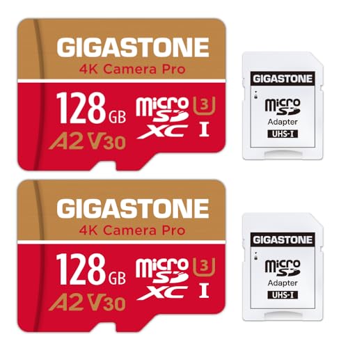 [5 Jahre kostenlose Datenwiederherstellung] GIGASTONE Speicherkarte 128GB 2PK,Kamera,GoPro Switch,Speed 100 MB/s.A2 V30 MicroSDXC-Karte mit SD-Adapter von Gigastone