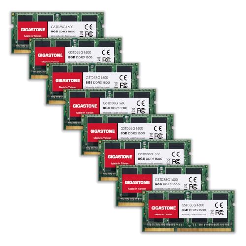 【DDR3 RAM】 GIGASTONE 64GB Kit (8x8GB) DDR3/DDR3L 1600MHz (1333MHz) PC3-12800 (PC3-10600) CL11 1.35V/1.5V 2Rx8 SODIMM 204 PinNicht-ECC ungepuffert Notebook Laptop Hochleistung Arbeitsspeicher Upgrade von Gigastone