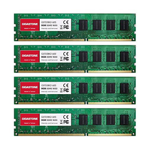 【DDR3 RAM】 Gigastone Desktop RAM 32GB (4x8GB) DDR3 32GB DDR3-1600MHz PC3-12800 CL11 1.5V UDIMM 240 Pin Unbuffered Non ECC for PC Computer Desktop Memory Module Ram Upgrade Kit (Desktop ONLY) von Gigastone