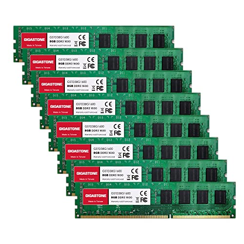 【DDR3 RAM】 Gigastone Desktop RAM 64GB (8x8GB) DDR3 64GB DDR3-1600MHz PC3-12800 CL11 1.5V UDIMM 240 Pin Unbuffered Non ECC for PC Computer Desktop Memory Module Ram Upgrade Kit (Desktop ONLY) von Gigastone