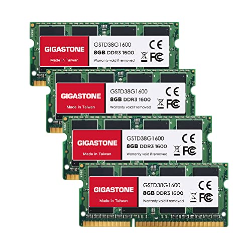 [DDR3 RAM] Gigastone Laptop RAM 32GB (4x8GB) DDR3 Ram 32GB DDR3-1600MHz PC3-12800 CL11 1.35V SODIMM 204 Pin/Polig Ungepuffert Nicht-ECC Computer Speicher RAM (Nur Notebook/Laptop) von Gigastone