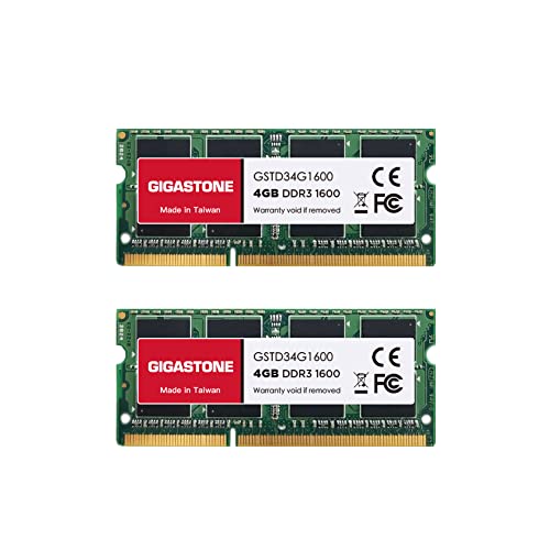 【DDR3 RAM】 GIGASTONE 8GB Kit (2x4GB) DDR3/DDR3L 1600MHz (1333MHz) PC3-12800 (PC3-10600) CL11 1.35V/1.5V 2Rx8 SODIMM 204 PinNicht-ECC ungepuffert Notebook Laptop Hochleistung Arbeitsspeicher Upgrade von Gigastone