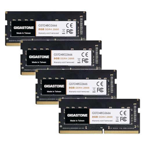 【DDR4 RAM】 GIGASTONE 32GB Kit (4x8GB) DDR4 2666MHz (2400MHz or 2133MHz) PC4-21300(PC4-19200/17000) CL19 1.2V SODIMM 260Pin Nicht-ECC ungepuffert Notebook Laptop Hochleistung Arbeitsspeicher Upgrade von Gigastone