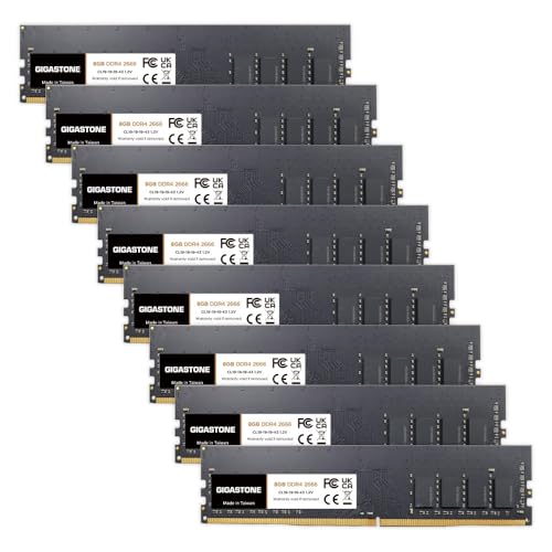 【DDR4 RAM】 GIGASTONE 64GB Kit (8x8GB) DDR4 2666MHz (2400MHz or 2133MHz) PC4-21300(PC4-19200/17000) CL19 1.2V UDIMM 288Pin Nicht-ECC ungepuffert PC Desktop Hochleistung Arbeitsspeicher Upgrade von Gigastone
