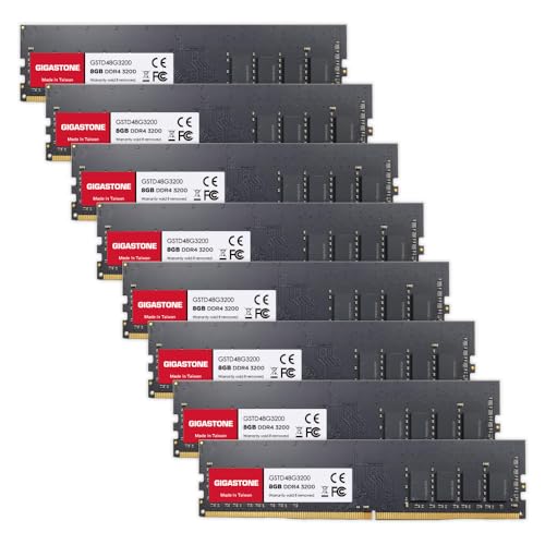 【DDR4 RAM】 GIGASTONE 64GB Kit (8x8GB) DDR4 3200MHz (2933MHz or 2666MHz) PC4-25600(PC4-23400/21300) CL22 1.2V UDIMM 288Pin Nicht-ECC ungepuffert PC Desktop Hochleistung Arbeitsspeicher Upgrade von Gigastone