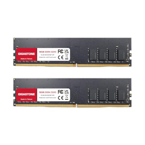 [DDR4 RAM] Gigastone Desktop RAM 32GB (2x16GB) DDR4 Ram 32GB DDR4-3200 MHz PC4-25600 CL16 1,35 V 288 Pin/Polig Ungepuffert Nicht-ECC Computer Speicher RAM (Nur PC-Desktop) von Gigastone