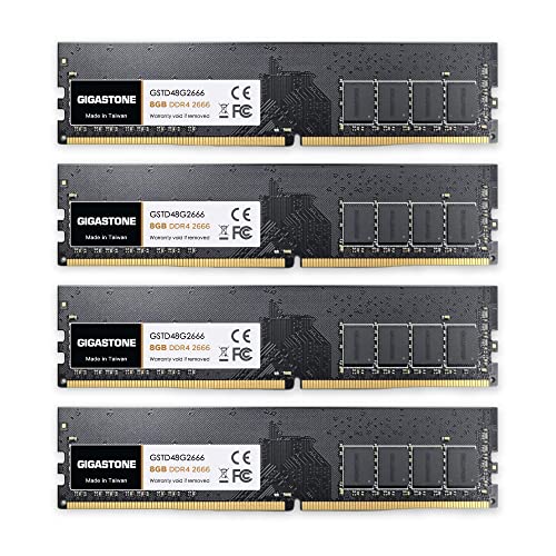 [DDR4 RAM] Gigastone Desktop RAM 32GB (4x8GB) DDR4 Ram 32GB DDR4-2666MHz PC4-21300 CL19 1.2V UDIMM 288 Pin/Polig Ungepuffert Nicht-ECC Computer Speicher RAM (Nur PC-Desktop) von Gigastone