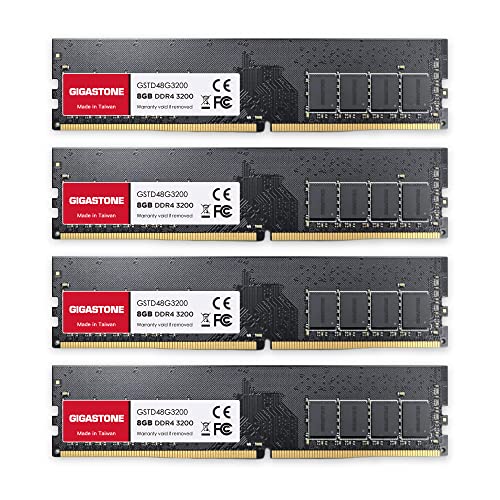 [DDR4 RAM] Gigastone Desktop RAM 32GB (4x8GB) DDR4 Ram 32GB DDR4-3200MHz PC4-25600 CL22 1.2V UDIMM 288 Pin/Polig Ungepuffert Nicht-ECC Computer Speicher RAM (Nur PC-Desktop) von Gigastone