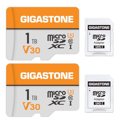 GIGASTONE 1TB MicroSDXC Speicherkarte 2er-Pack + SD Adapter, für Action-Kamera GoPro Drohne und Tablet, bis zu 140/100 MB/s, 4K UHD-Videoaufnahme, Micro SD Karte UHS-I A1 Klasse 10 U3. GIGASTONE 1TB MicroSDXC Speicherkarte 2er-Pack + SD Adapter, für Action-Kamera GoPro Drohne und Tablet, bis zu 140/100 MB/s, 4K UHD-Videoaufnahme, Micro SD Karte UHS-I A1 Klasse 10 U3. von Gigastone