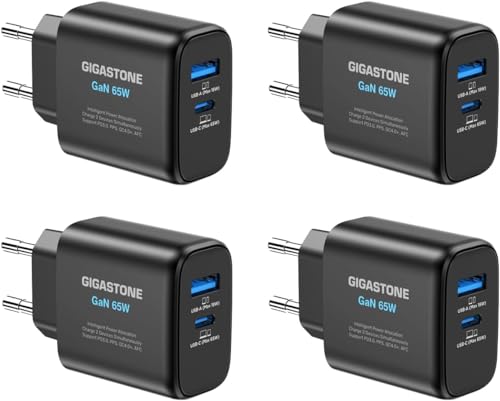 GIGASTONE 65W USB C Ladegerät [4 Packung], 2-Port PD3.0/PPS Schnellladegerät, Type C Netzteil mit GaN Tech, kompatibel mit MacBook Pro/Air, iPhone 16,Galaxy S24, Lenovo,Samsung Note,Pixel von Gigastone