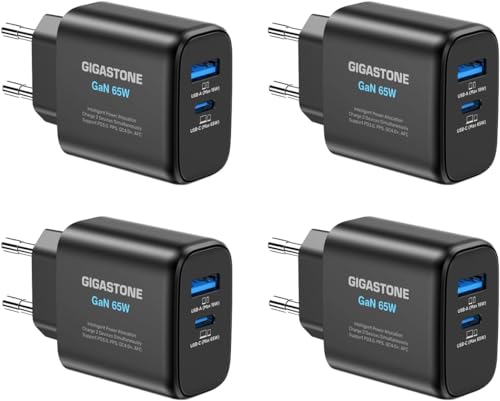 GIGASTONE 65W USB C Ladegerät [4 Packung], 2-Port PD3.0/PPS Schnellladegerät, Type C Netzteil mit GaN Tech, kompatibel mit MacBook Pro/Air, iPhone 15,Galaxy S23, Lenovo,Samsung Note,Pixel von Gigastone