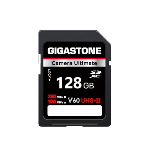 GIGASTONE UHS-II V60 128GB SD Karte Ultimate Kamera Geschwindigkeit bis 280/100MB/s, U3 SDXC 4K Ultra HD UHD Video für DSLR Canon, Nikon, Sony, Pentax, Kodak, Panasonic, inkl. 1 Mini Tasche von Gigastone