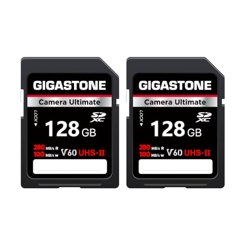 GIGASTONE UHS-II V60 128GB SD Karte Ultimate Kamera Geschwindigkeit bis zu 280/100MB/s U3 SDXC 4K Ultra HD UHD Video für DSLR Canon, Nikon, Sony, Pentax, Kodak, Panasonic, mit 2 Mini Hüllen von Gigastone