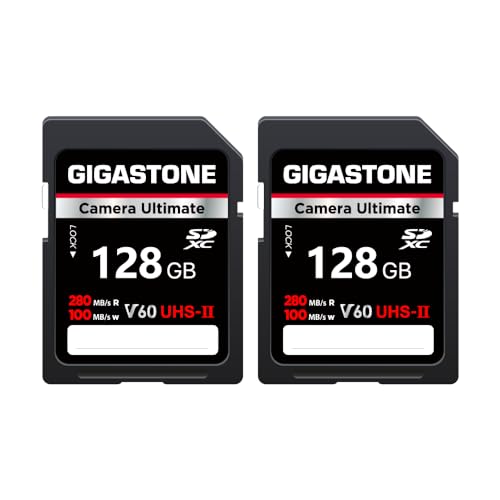 GIGASTONE UHS-II V60 128GB SD Karte Ultimate Kamera Geschwindigkeit bis zu 280/100MB/s U3 SDXC 4K Ultra HD UHD Video für DSLR Canon, Nikon, Sony, Pentax, Kodak, Panasonic, mit 2 Mini Hüllen. GIGASTONE UHS-II V60 128GB SD Karte Ultimate Kamera Geschwindigkeit bis zu 280/100MB/s U3 SDXC 4K Ultra HD UHD Video für DSLR Canon, Nikon, Sony, Pentax, Kodak, Panasonic, mit 2 Mini Hüllen. von Gigastone