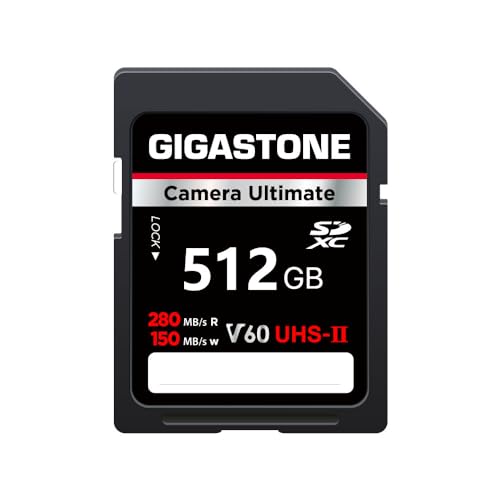 GIGASTONE UHS-II V60 512GB SD Karte Ultimate Kamera Geschwindigkeit bis zu 280/150MB/s, U3 SDXC 4K Ultra HD UHD Video für DSLR Canon, Nikon, Sony, Pentax, Kodak, Panasonic, inkl. 1 Mini Tasche von Gigastone