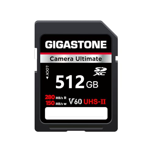 GIGASTONE UHS-II V60 512GB SD Karte Ultimate Kamera Geschwindigkeit bis zu 280/150MB/s, U3 SDXC 4K Ultra HD UHD Video für DSLR Canon, Nikon, Sony, Pentax, Kodak, Panasonic, inkl. 1 Mini Hülle GIGASTONE UHS-II V60 512GB SD Karte Ultimate Kamera Geschwindigkeit bis zu 280/150MB/s, U3 SDXC 4K Ultra HD UHD Video für DSLR Canon, Nikon, Sony, Pentax, Kodak, Panasonic, inkl. 1 Mini Hülle von Gigastone