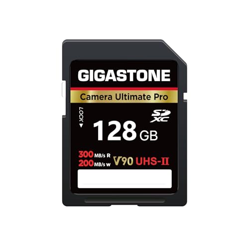 GIGASTONE UHS-II V90 128GB SD Karte, Ultimate Pro Kamera, Geschwindigkeit bis zu 300/250MB/s, U3 SDXC 4K Ultra HD UHD Video für DSLR Canon, Nikon, Sony, Pentax, Kodak, Panasonic, inkl. 1 Mini Hülle GIGASTONE UHS-II V90 128GB SD Karte, Ultimate Pro Kamera, Geschwindigkeit bis zu 300/250MB/s, U3 SDXC 4K Ultra HD UHD Video für DSLR Canon, Nikon, Sony, Pentax, Kodak, Panasonic, inkl. 1 Mini Hülle von Gigastone