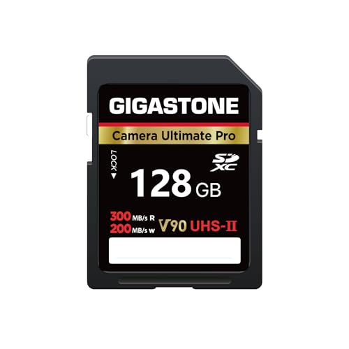 GIGASTONE UHS-II V90 128GB SD Karte, Ultimate Pro Kamera, Geschwindigkeit bis zu 300/250MB/s, U3 SDXC 4K Ultra HD UHD Video für DSLR Canon, Nikon, Sony, Pentax, Kodak, Panasonic, inkl. 1 Mini Tasche von Gigastone