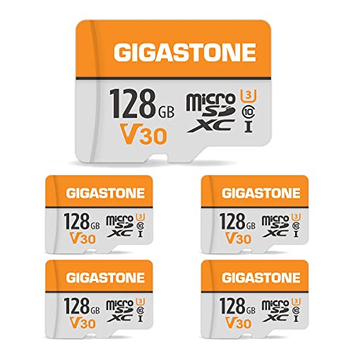 Gigastone 128GB MicroSDXC Speicherkarte 5er-Pack + SD Adapter, für Gopro, Action-Kamera, Drohne, DJI, Tablet, Switch bis zu 95MB/s, UHS-I U3 V30 Klasse 10, 4K UHD Video Micro SD Karte von Gigastone