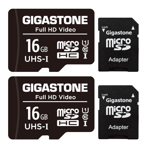 Gigastone 16GB MicroSDHC Speicherkarte 2er-Pack + SD Adapter, für Action-Kamera, GoPro, Drohne und Tablet, Lesegeschwindigkeit bis zu 85MB/s, Full HD-Videoaufnahme, Micro SD Karte UHS-I Klasse 10 U1 von Gigastone