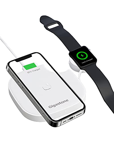 Gigastone 2 in 1 Kabelloses Ladegerät, Wireless Charger Kompatibel mit iPhone, Apple Watch, AirPods, Samsung Galaxy/Note, Google Pixel, LG, Induktive Ladestation mit QC Adapter von Gigastone