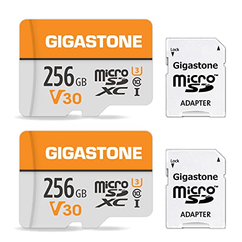 Gigastone Micro-SD-Karte, 256 GB, 4K Video Pro, GoPro, Überwachung, Sicherheitskamera, Action-Kamera, Drohne, 100 MB/s MicoSDXC-Speicherkarte UHS-I V30 Klasse 10, 2 Stück von Gigastone