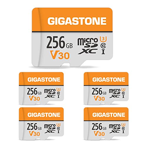 Gigastone 256GB MicroSDXC Speicherkarte 5er-Pack + SD Adapter, für Action-Kamera GoPro Drohne und Tablet, Lesegeschwindigkeit bis zu 100MB/s, 4K UHD-Videoaufnahme, Micro SD Karte UHS-I A1 Klasse 10 U3 von Gigastone