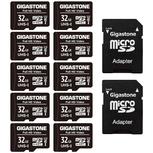 Gigastone 32GB MicroSDHC Speicherkarte 10er-Pack + SD Adapter, für Action-Kamera, GoPro, Drohne und Tablet, Lesegeschwindigkeit bis zu 90MB/s, Full HD-Videoaufnahme, Micro SD Karte UHS-I Klasse 10 U1 von Gigastone