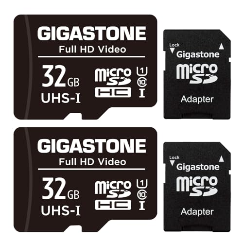Gigastone 32GB MicroSDHC Speicherkarte 2er-Pack + SD Adapter, für Action-Kamera, GoPro, Drohne und Tablet, Lesegeschwindigkeit bis zu 90MB/s, Full HD-Videoaufnahme, Micro SD Karte UHS-I Klasse 10 U1 von Gigastone