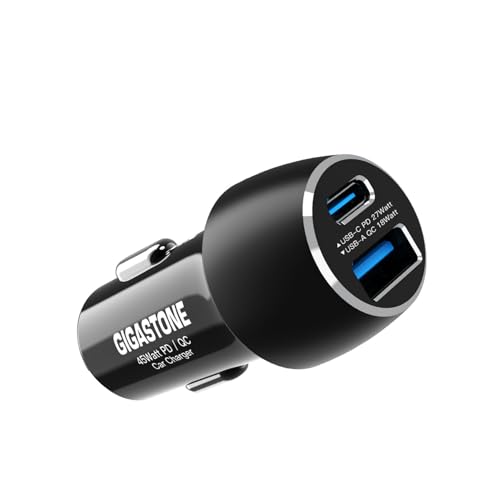 Gigastone 45W Allume Cigare Chargeur Voiture USB, 2 Ports 6A Chargeur Voiture 27W PD 3.0 USB C et 18W QC 3.0 USB A Charge Rapide Pour iPhone 15/14/13/12/11, AirPods, iPad, Galaxy S23/S22/S21, Note von Gigastone