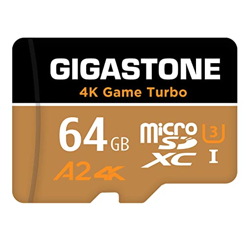 Gigastone 4K Game Turbo 64GB MicroSDXC Speicherkarte und SD Adapter mit A2 App-Leistung bis zu 95/35 MB/s, Kompatibel mit Switch, UHS-I U3 Klasse 10 von Gigastone