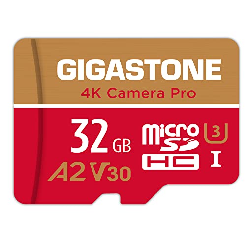 Gigastone 4K Kamera Pro 32GB MicroSDXC Speicherkarte und SD-Adapter, Kompatibel mit GoPro Drohne und Tablet, bis zu 90/30 MB/s, 4K UHD Videoaufnahmen, Micro SD Karte UHS-I A2 Klasse 10 U3 V30 von Gigastone